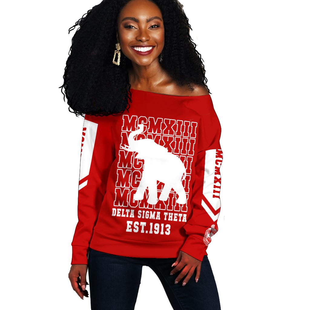 Sorority Sweatshirt – Delta Sigma Theta Mcmxiii Red Off Shoulder Sweater