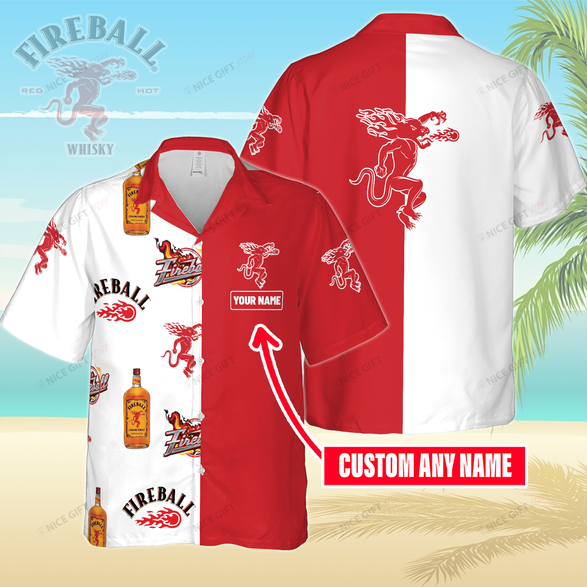 Fireball Cinnamon Whisky Custom Name Hawaiian Shirt 3Hs-M0B8