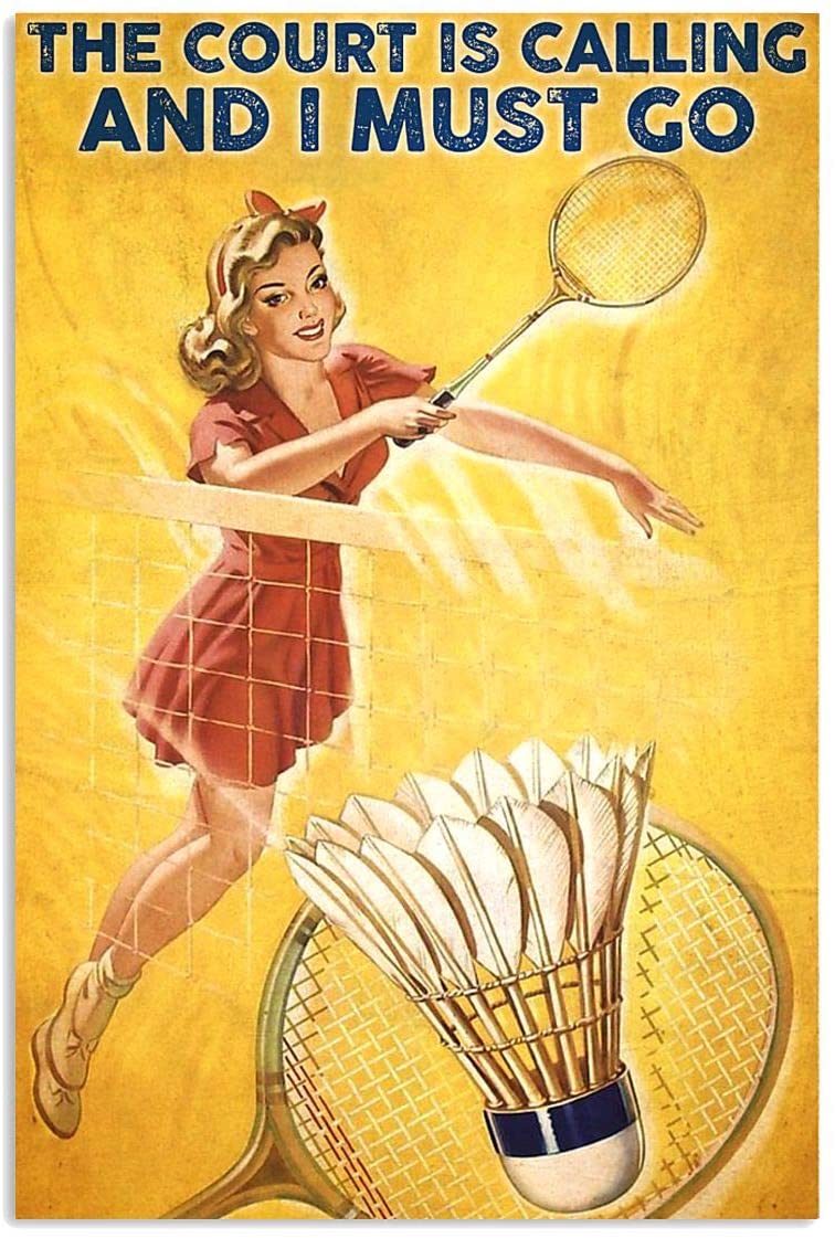 Vintage Girl Badminton The Court Is Calling Must Go Poster Art Print      Home Decor Gift For Men Women Family Friend On Birthday Xmas