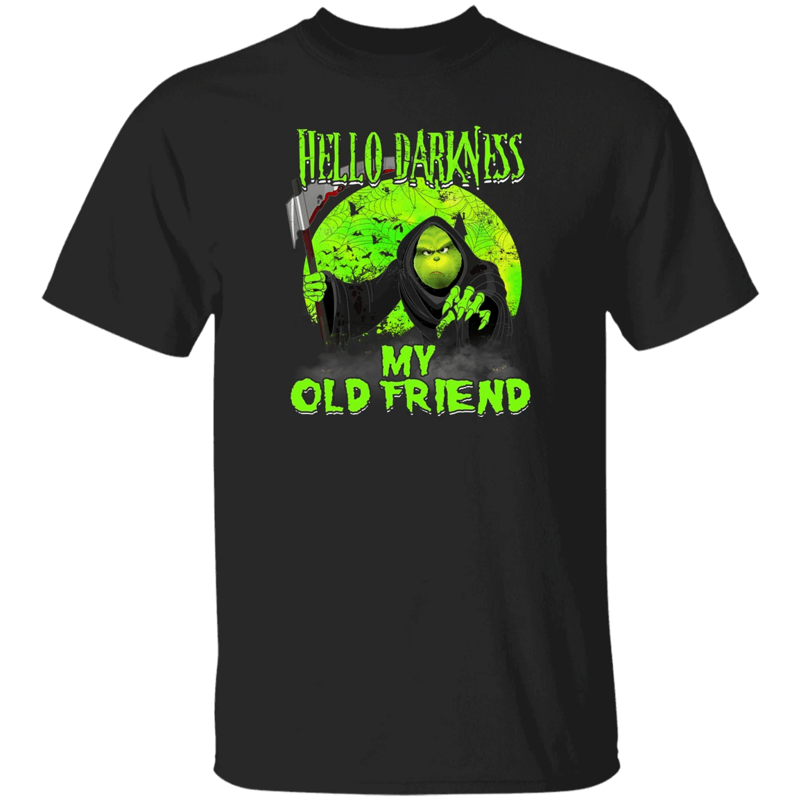 Halloween Christmas Shirt Hello Darkness My Old Friend Funny Halloween Christmas Grinches Cartoon Movie Lover Gifts Halloween T-Shirt X lezhubbs Cartoon Fashion