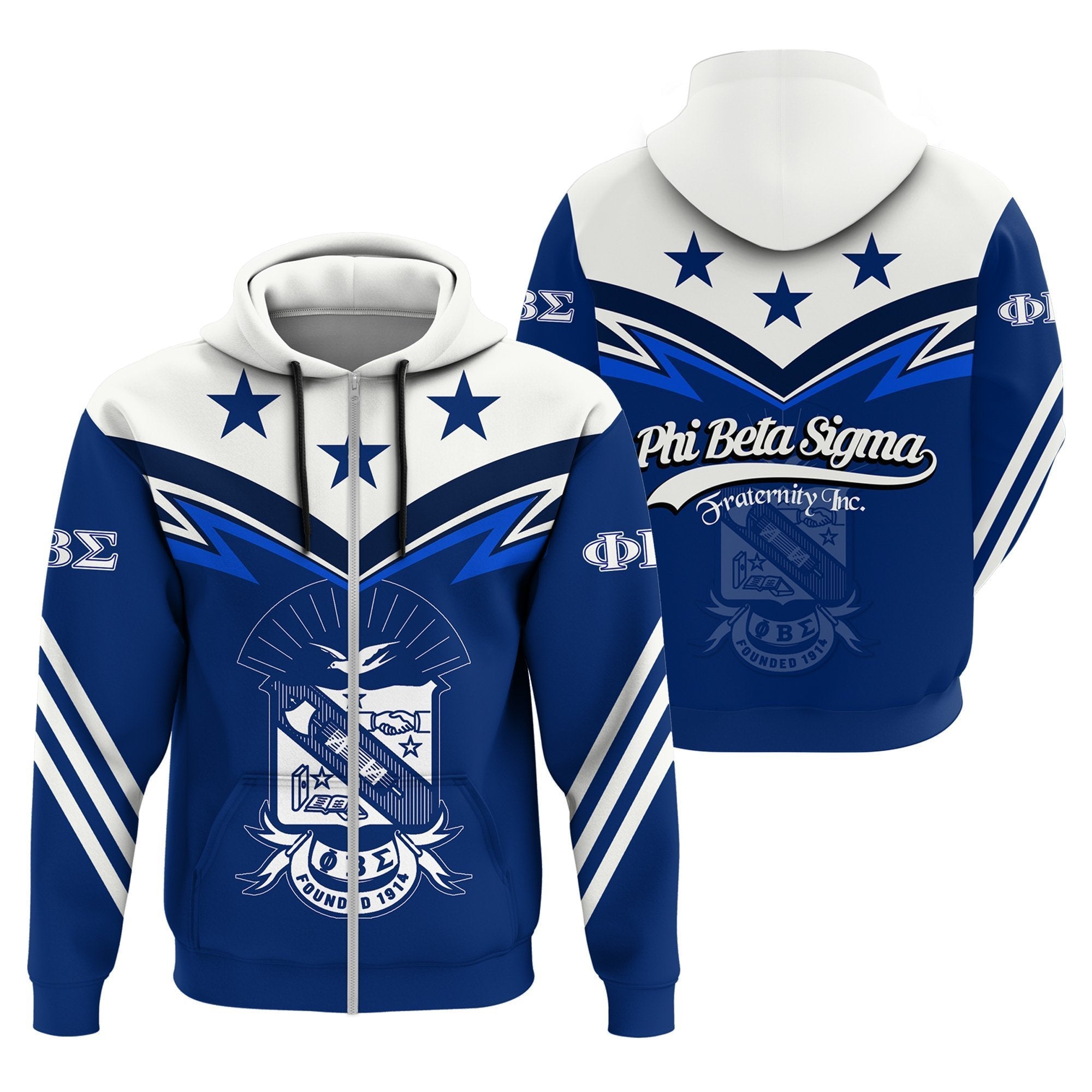 Fraternity Hoodie – Original Stars Phi Beta Sigma Zip Hoodie Zig Zag Style