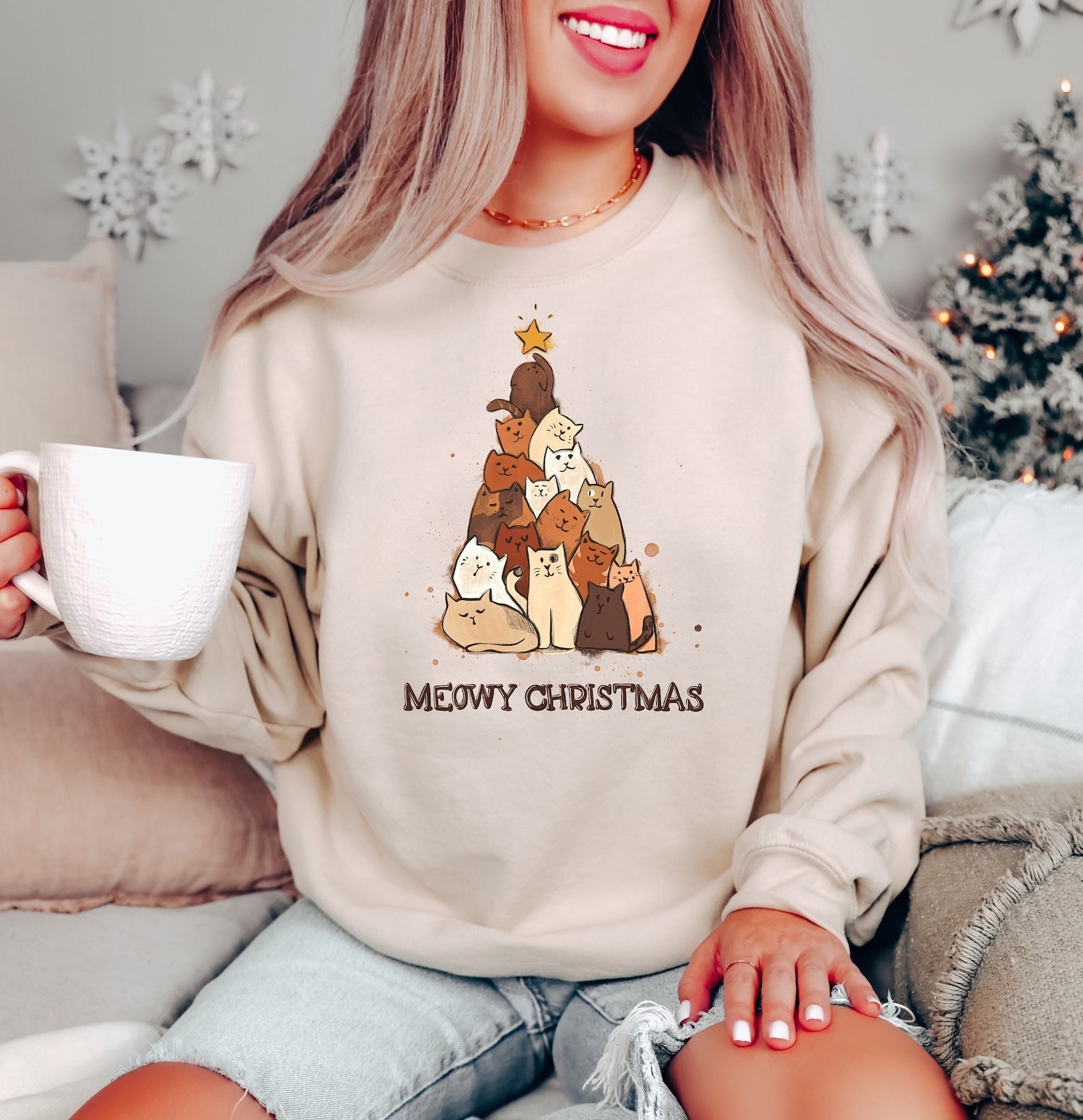 Funny Christmas Cat Sweatshirt 2D Crewneck Sweatshirt All Over Print Sweatshirt For Women Sweatshirt For Men Sws5048