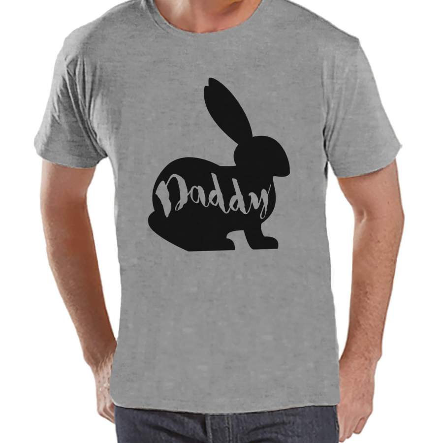 Men’s Easter Shirt – Mens Daddy Bunny Happy Easter Shirt – Happy Easter Tshirt – Gift for Him – Matching Family Bunny Shirts – Grey T-shirt