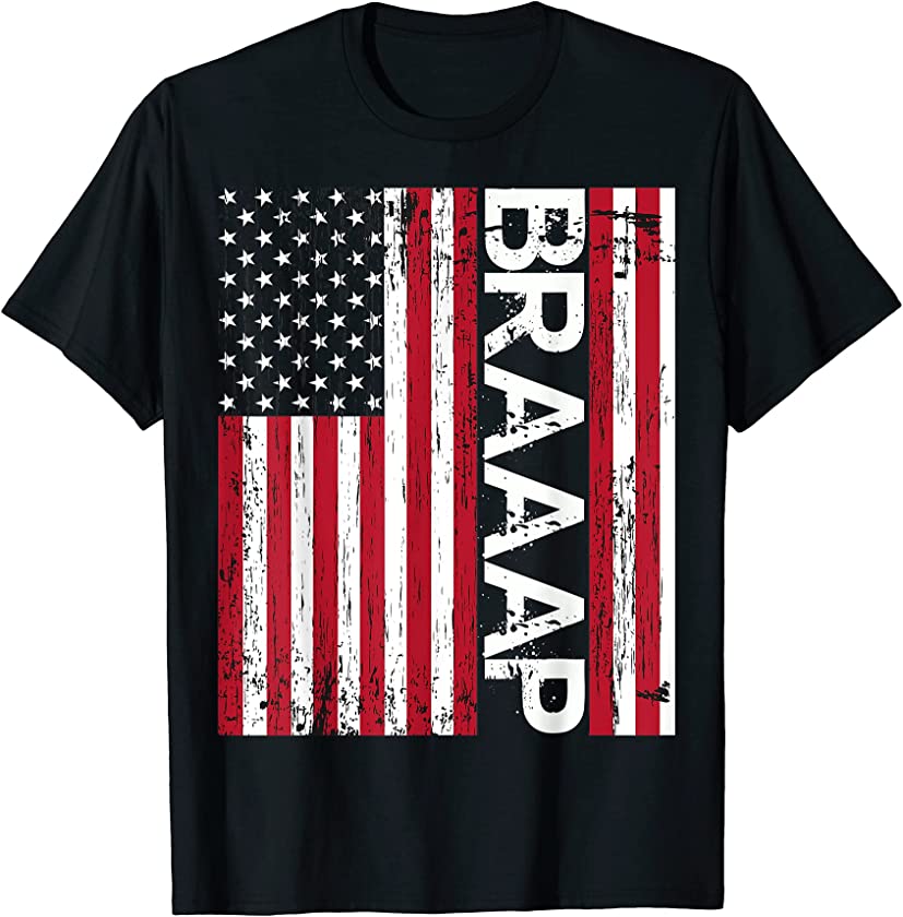 Braaap Vintage USA American Flag Patriotic Motor Bike T-Shirt