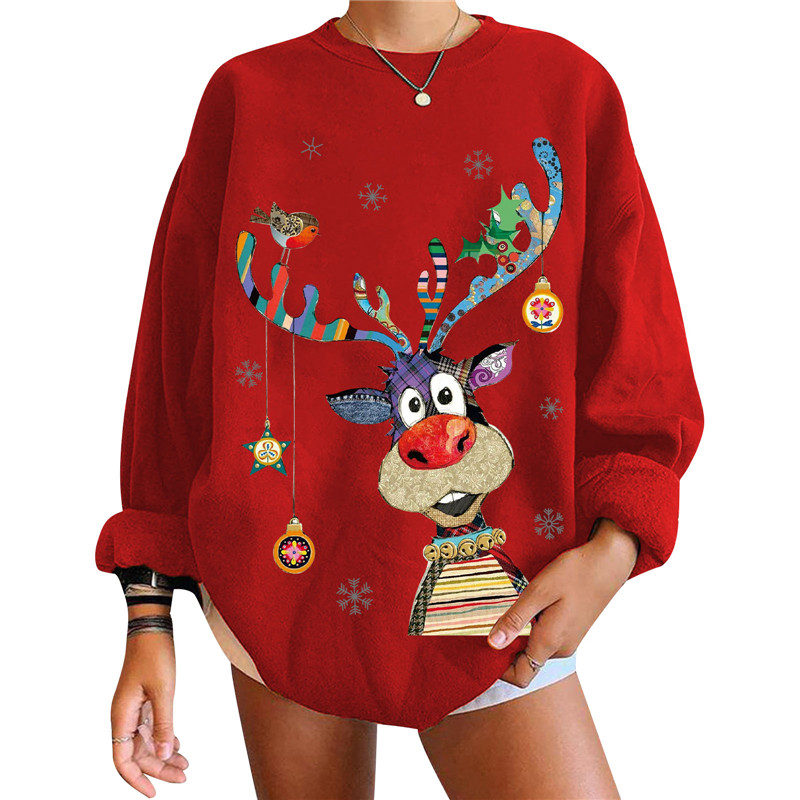 Christmas Sweater Women Autumn Winter O-neck Pullover Loose Long Sleeve Print Jumpers Warm Knit Ugly Sweater Sweatshirt Tops Y2k alx