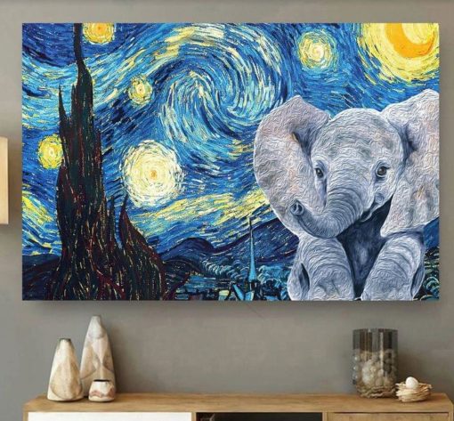 Painting Landscape Elephant Castle Moon Art Work Canvas Poster