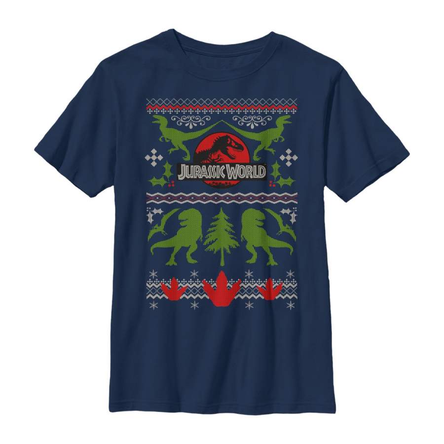 Jurassic World Boy’s Ugly Christmas Print  T Shirt