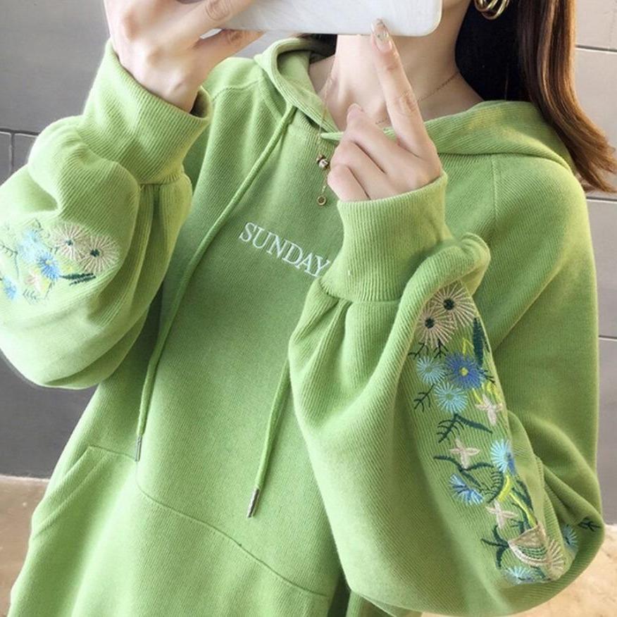 Hoodie Korean Embroidery Flowers