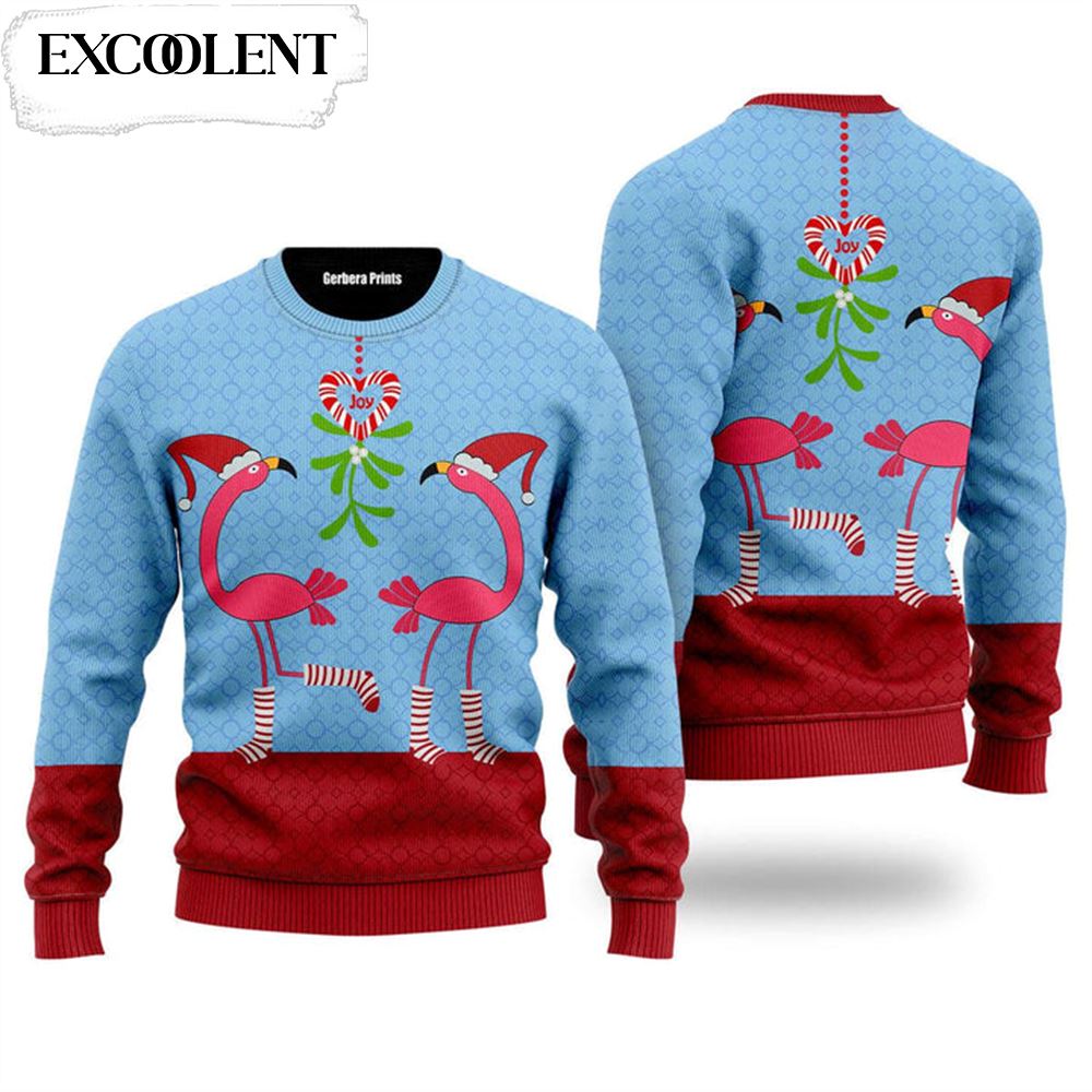 Pink Flamingos Christmas Funky Pattern Ugly Christmas Sweater Adult – Xmas Jumper Holiday Pullover