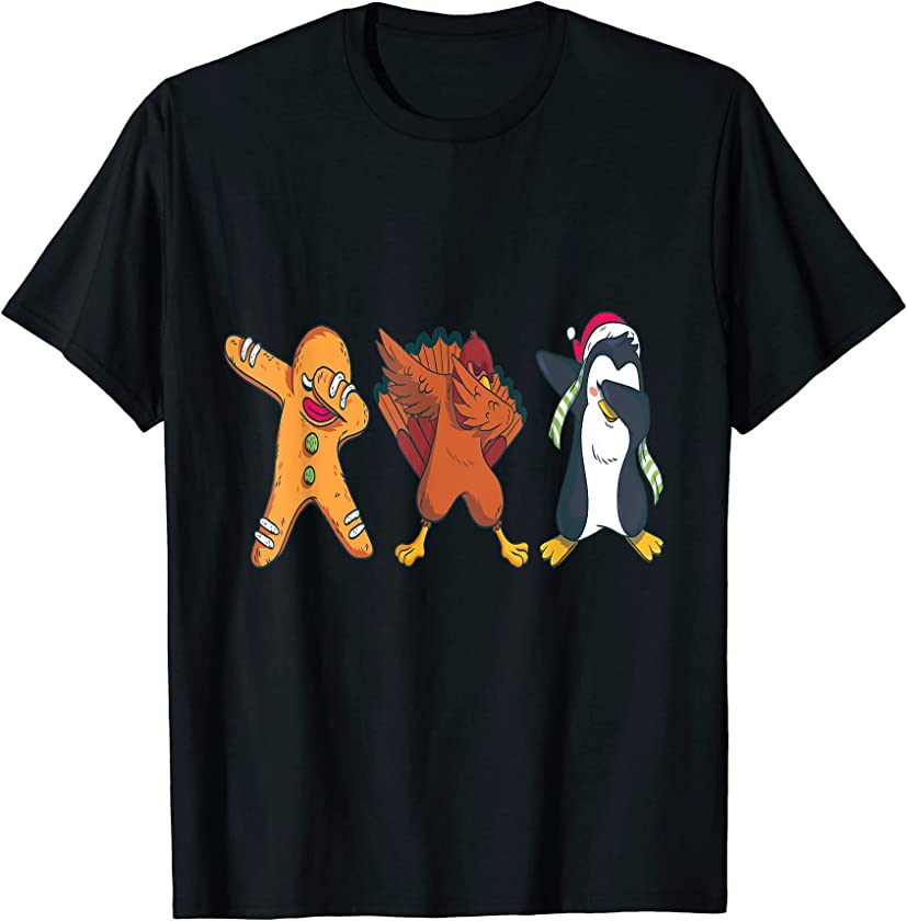 Dabbing Gingerbread Turkey Penguin Christmas T-Shirt