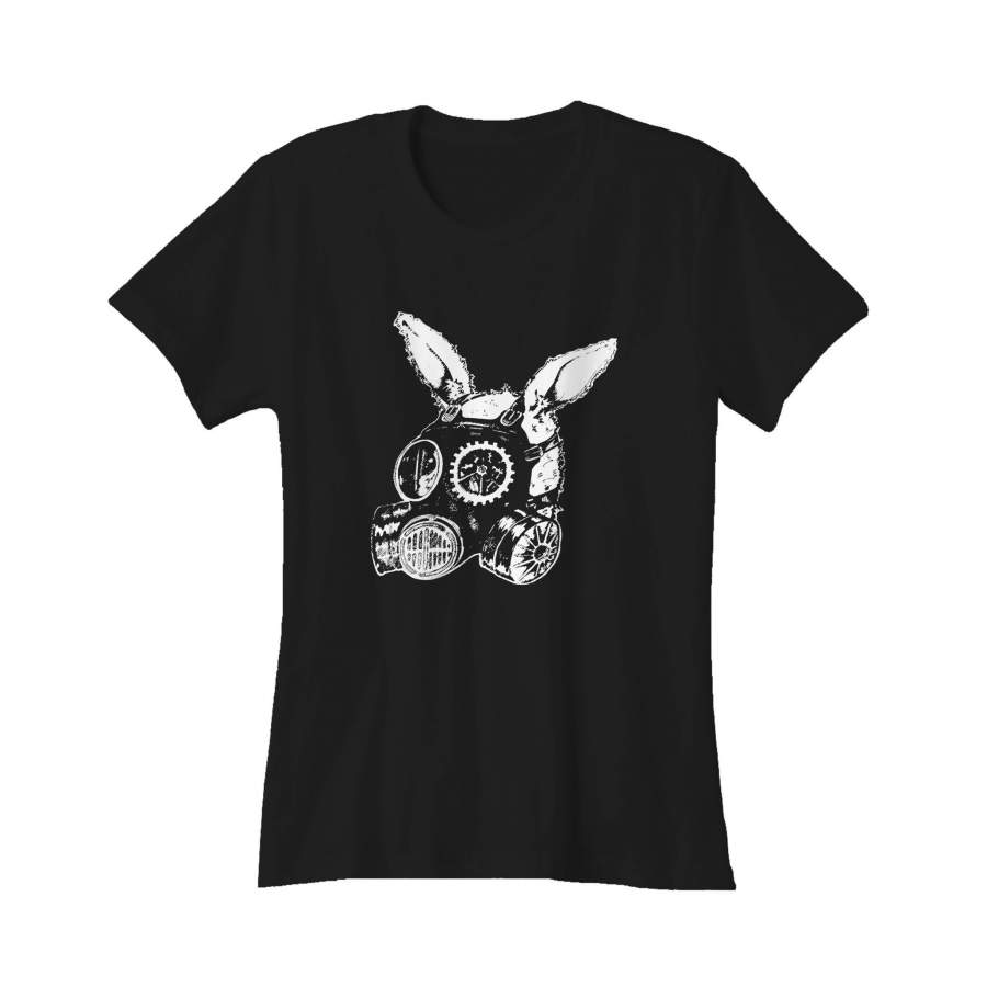 Post Apocalyptic Rabbit Original Art Bunny Steam Punk Gas Mask Watership Down Critical Eggplant Women’s T-Shirt