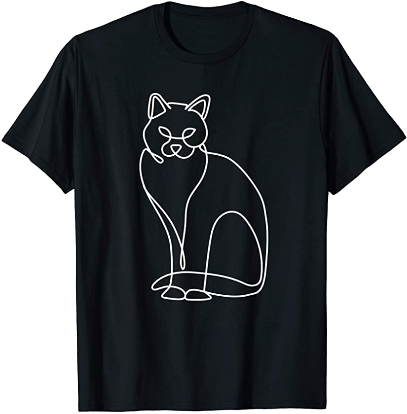 Abstract Line Art Cat Artistic Drawing Minimalist Aesthetic T-Shirt