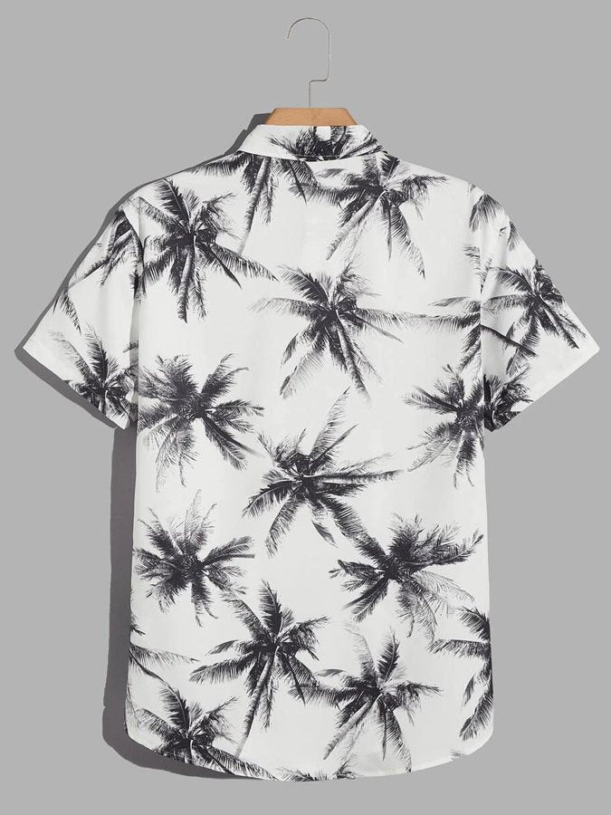 Vintage Tropical Coconut Print Short Sleeve Cotton Blend Hawaii Shirt Ha21063