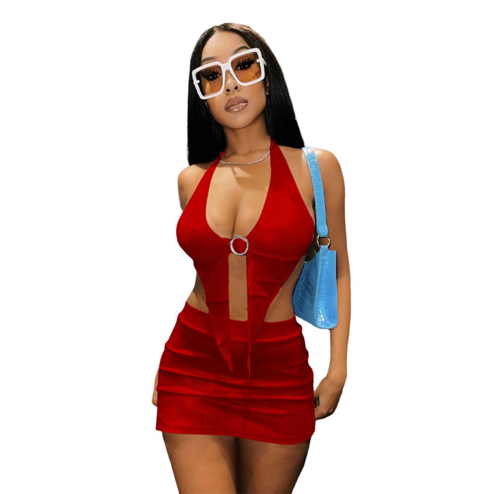 Summer Sexy Club Vest Short Skirt Two-piece Set Women’s Halter Neck Wrap Chest Backless Tank Top Skirt Suit conjuntos de falda alx