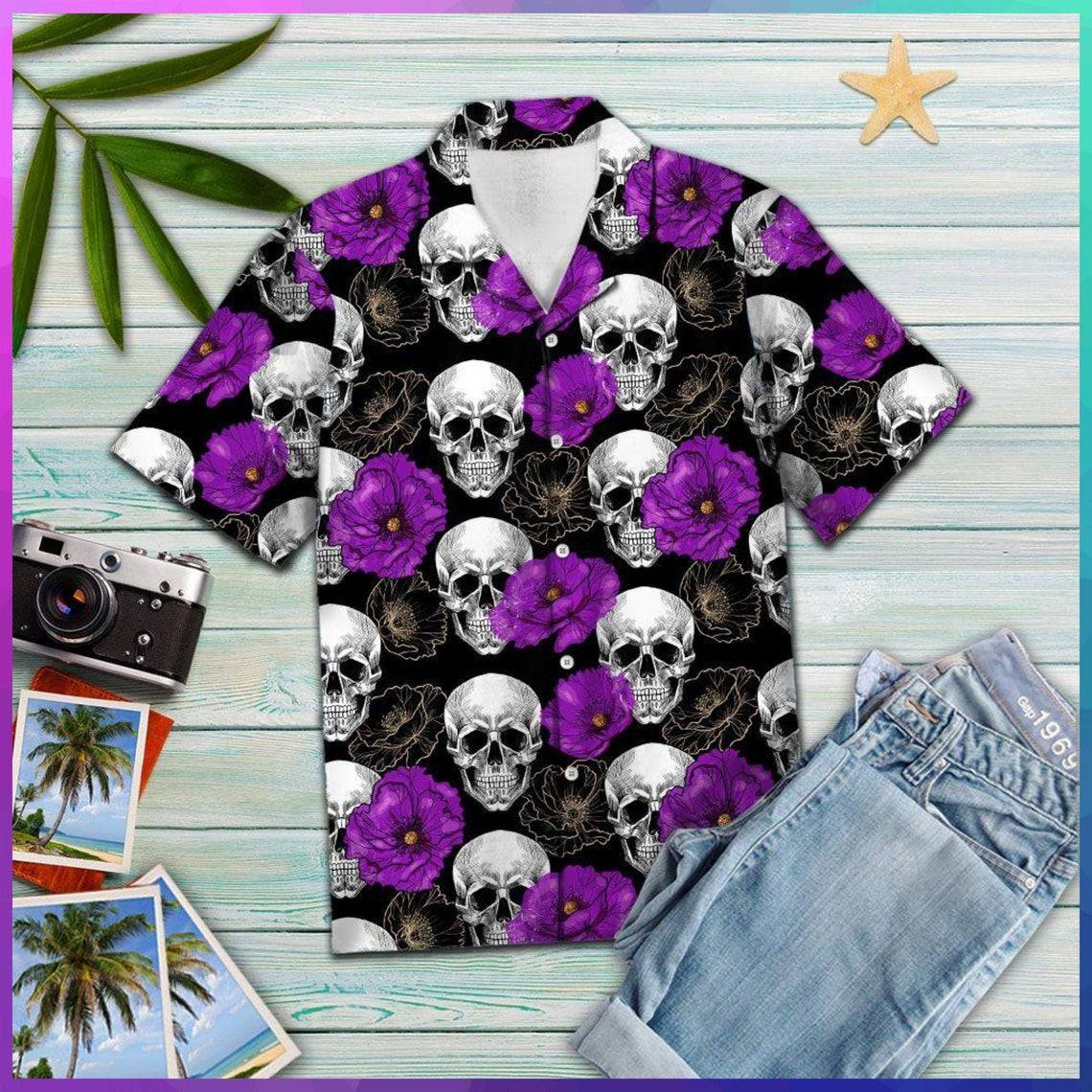 Skull Purple Flower Hawaii Shirt Unisex Adult Ha60531