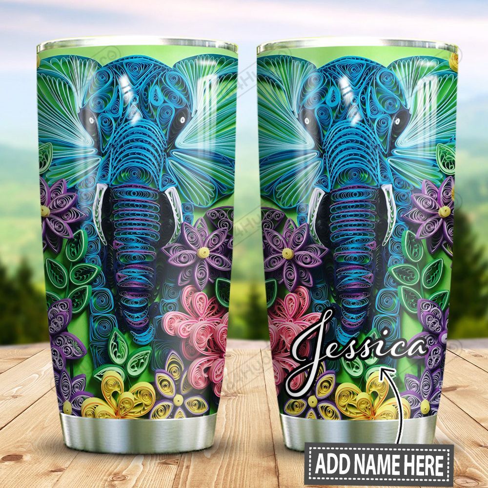 Personalized Elephant Paper Craft Style Ttz1311017  Stainless Steel Tumbler Travel Customize Name, Text, Number, Image