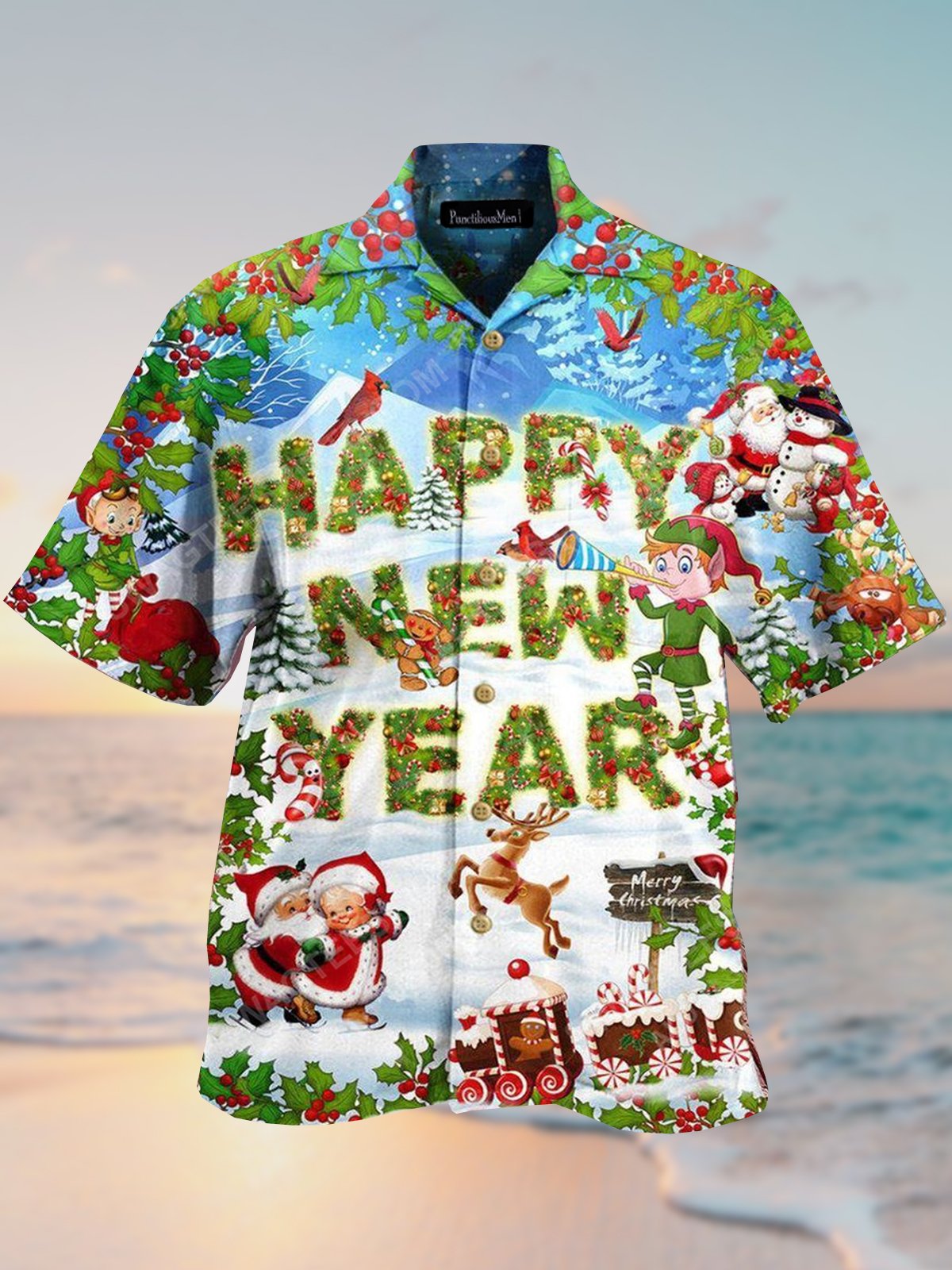 Men Merry Christmas And Happy New Year Print Shirt Hawaii Ha82171