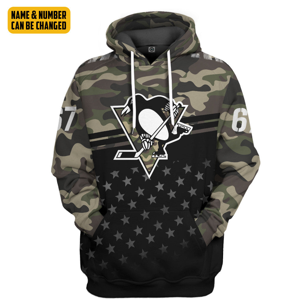 Gearhumans 3D Pittsburgh Penguins Gift For Veterans Custom Name Custom Number Tshirt Hoodie Apparel