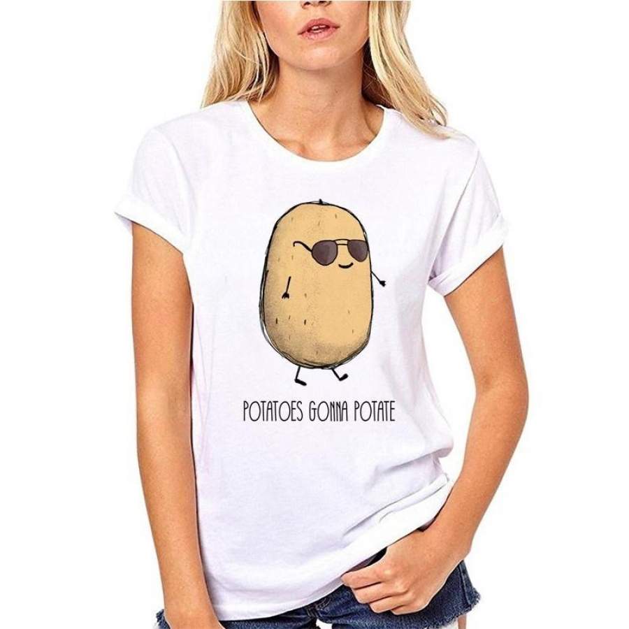 Potato Funny Cartoon Women’s T-Shirt Animals Fashion Cotton Short Sleeve Casual Summer Tops