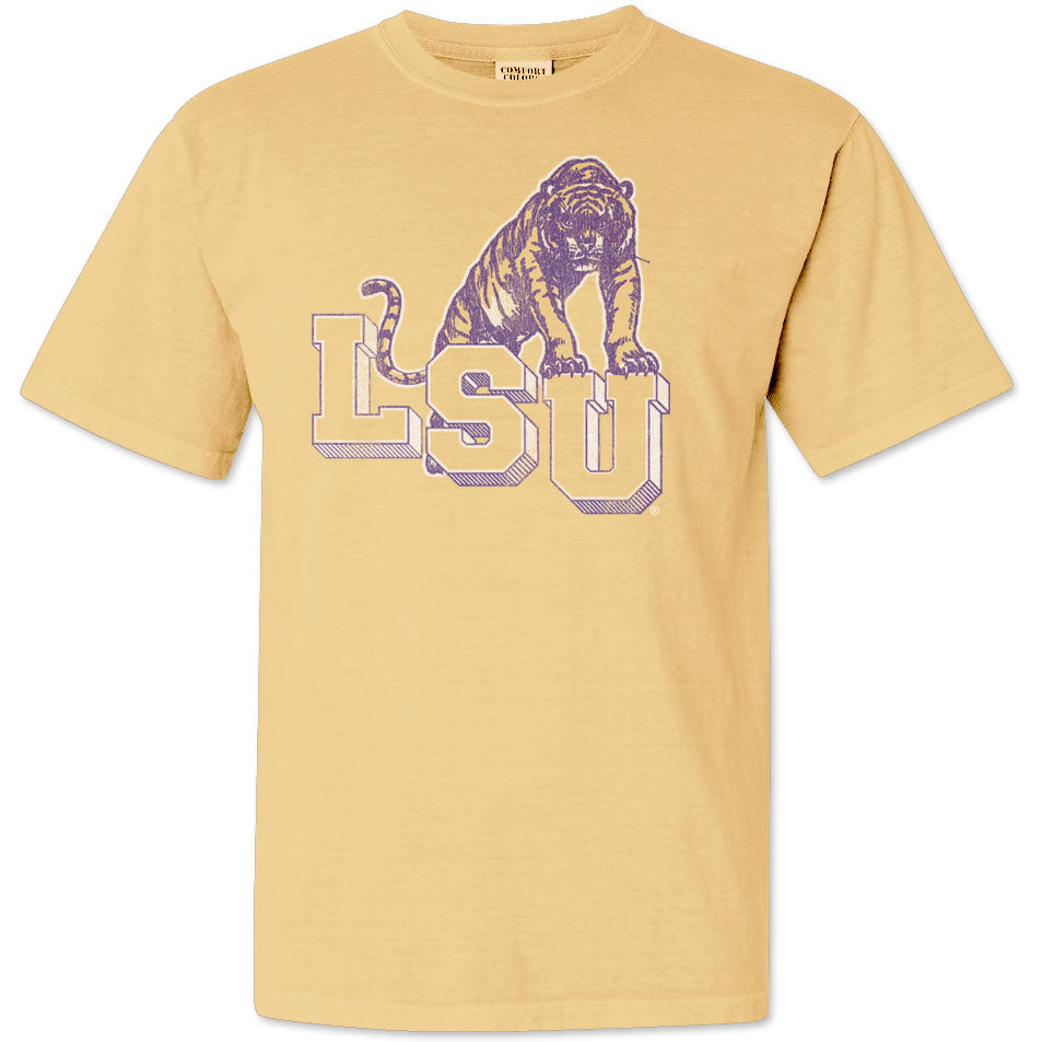 B&B Dry Goods LSU Tigers Retro Step Garment Dyed T-Shirt – Gold