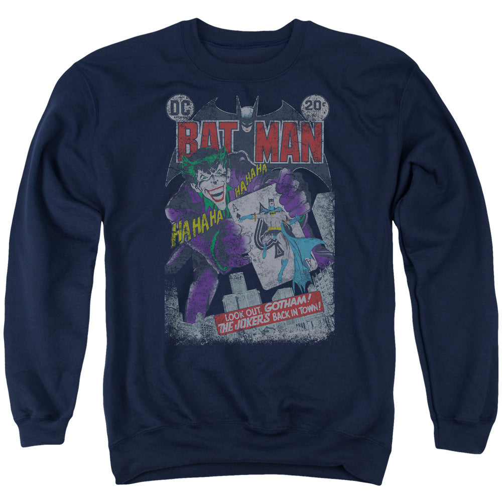 Batman #251 Distressed Mens Crewneck Sweatshirt Navy Blue