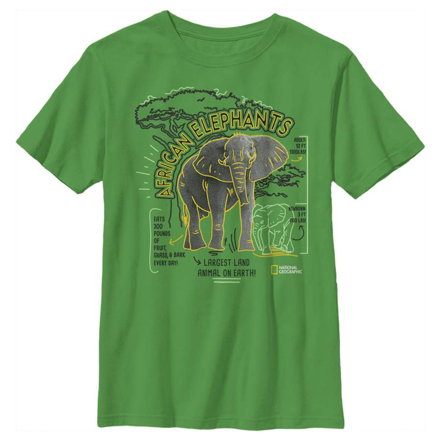 National Geographic Boy’s African Elephant Facts Doodle  T Shirt