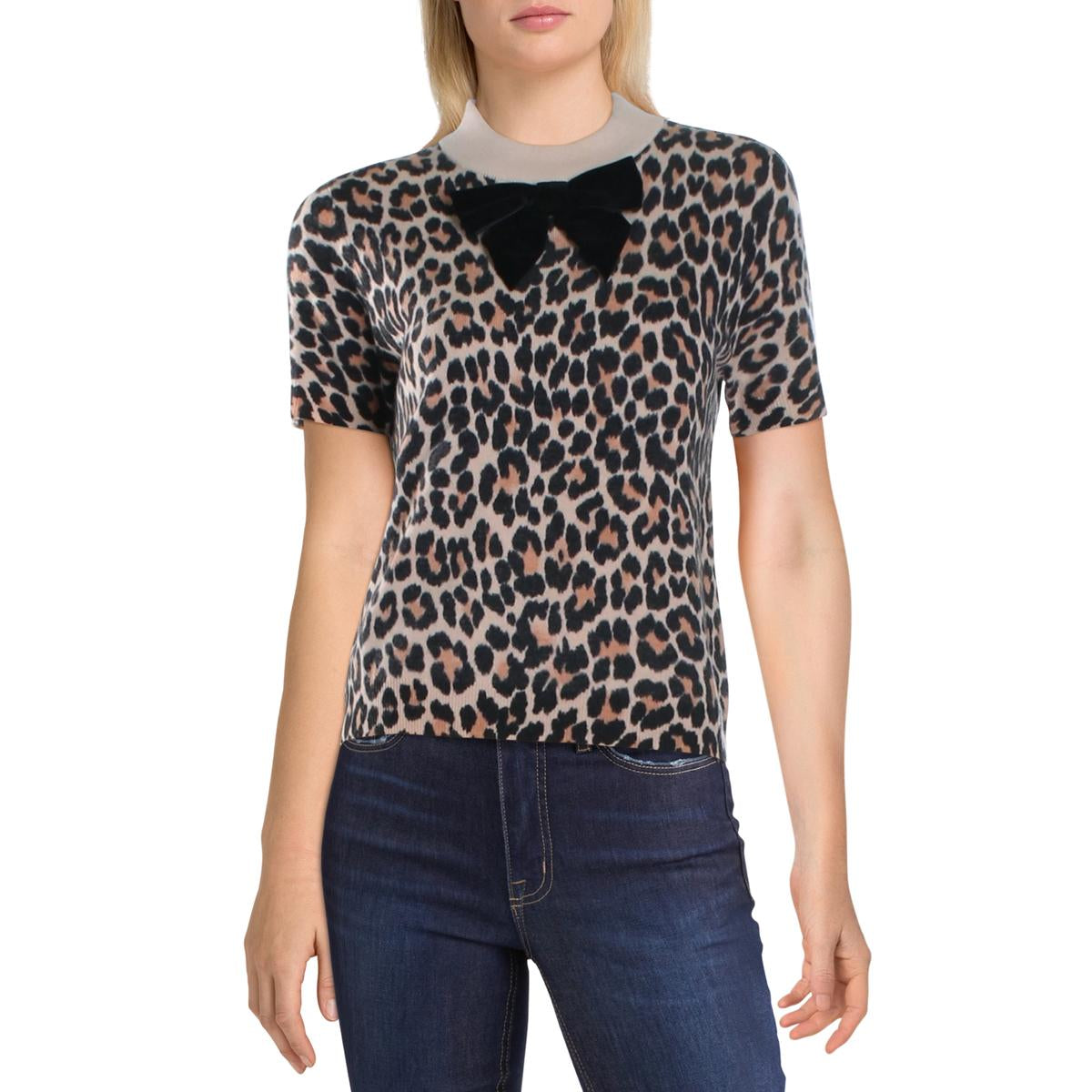 Womens Bow Animal Print Sweater