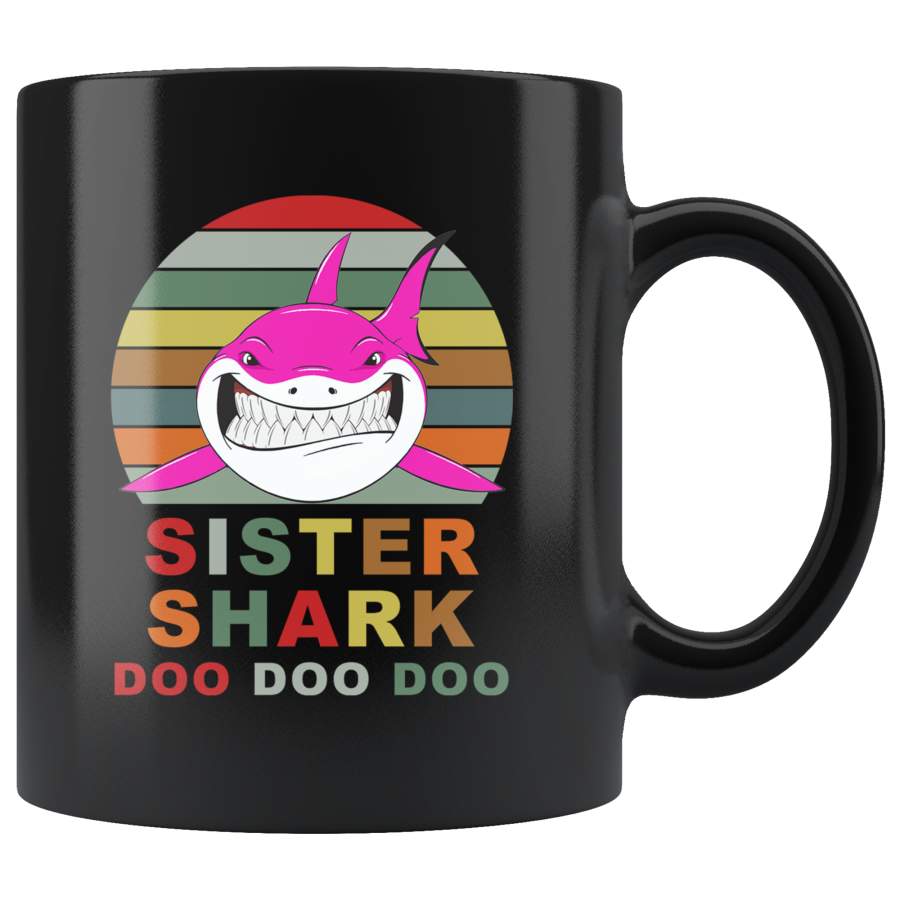 Vintage Retro Sister Shark doo doo doo black gift coffee mug