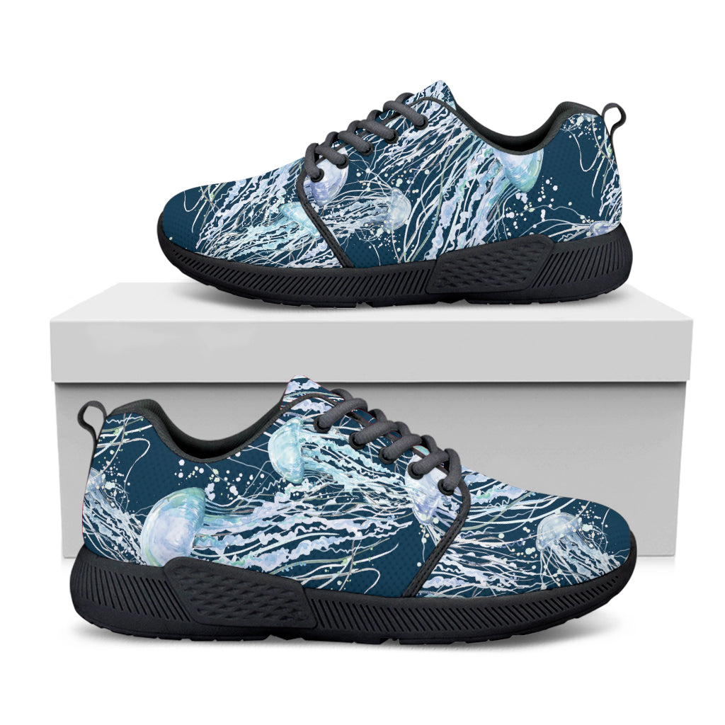 Watercolor Jellyfish Pattern Print Black Athletic Shoes