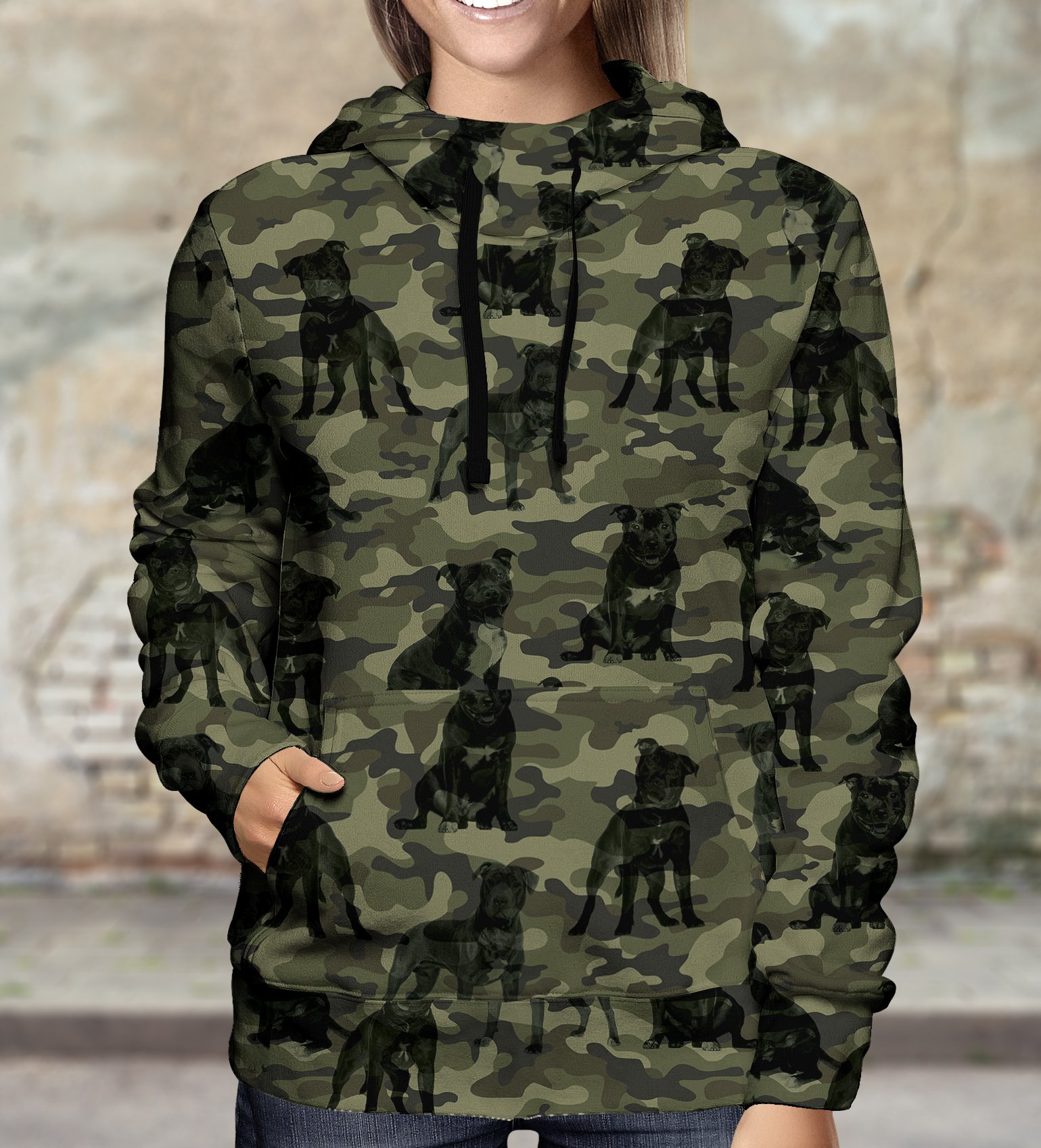 Staffordshire Bull Terrier Camo Hoodie V1