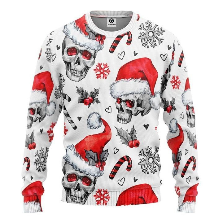 Christmas Skull Candy Cane Aop Sweater Ugly Christmas