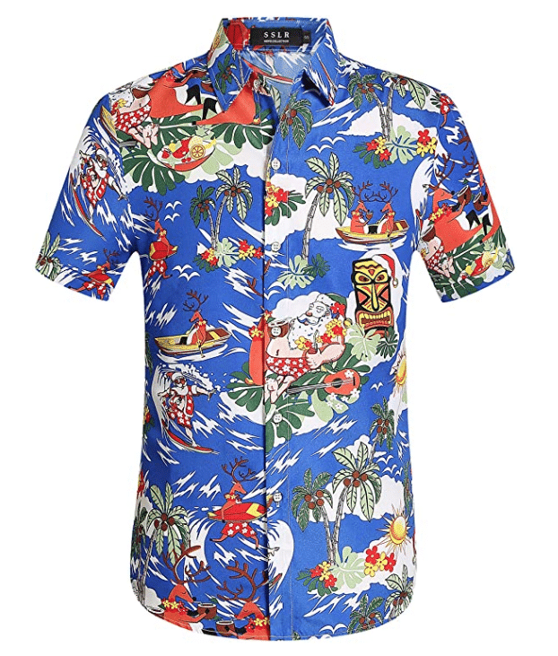 Christmas Hawaii Santa Claus Party Tropical Dark Blue Button Up Shirt For Men Ha75605