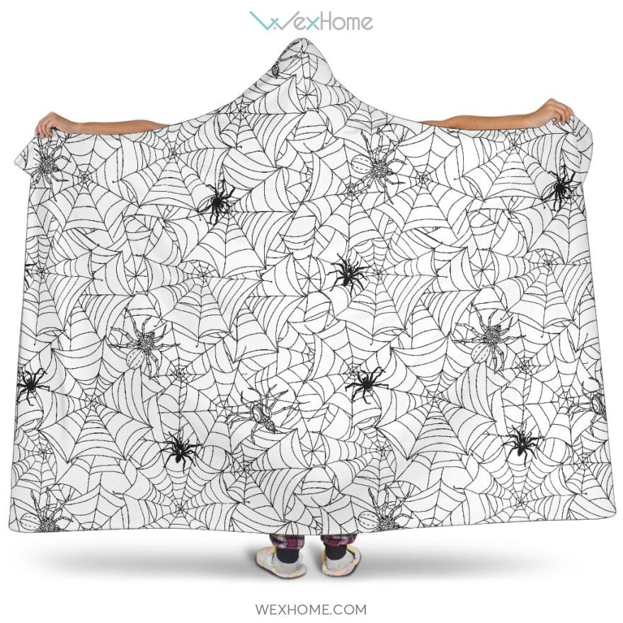 Spider Web Cobweb Pattern Hooded Blanket