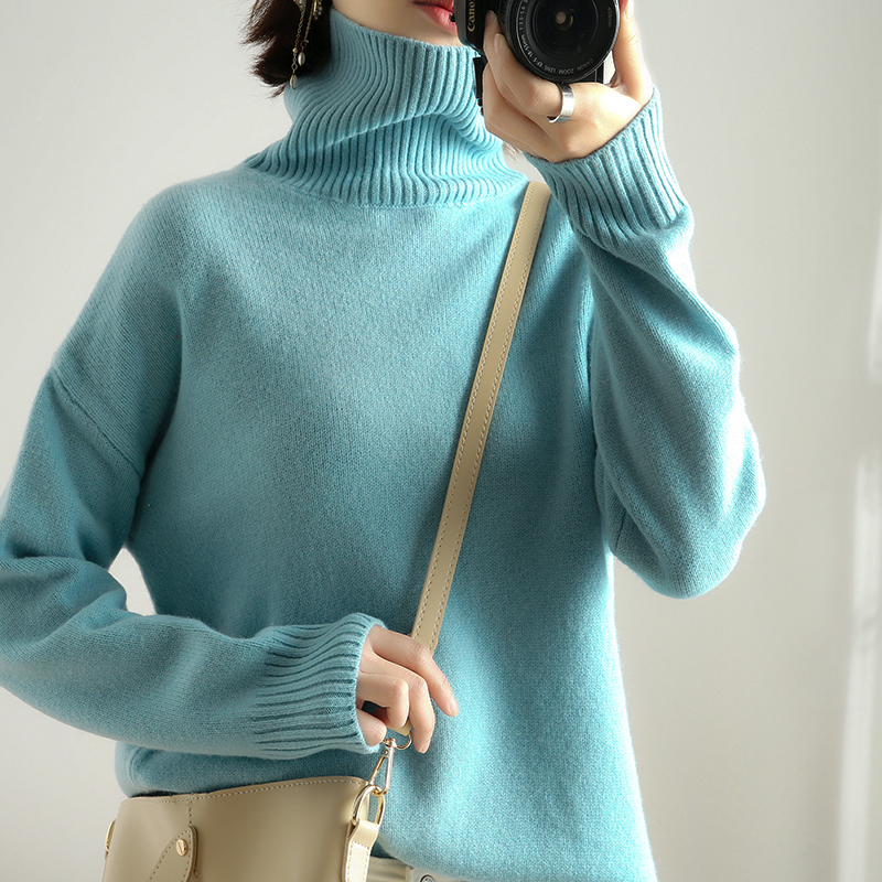 2021 Autumn Winter New Women’s Thick Turtleneck 100%Pure Wool Sweater Knitted Warm Base Shirt Cashmere Large size Pullover Top alx