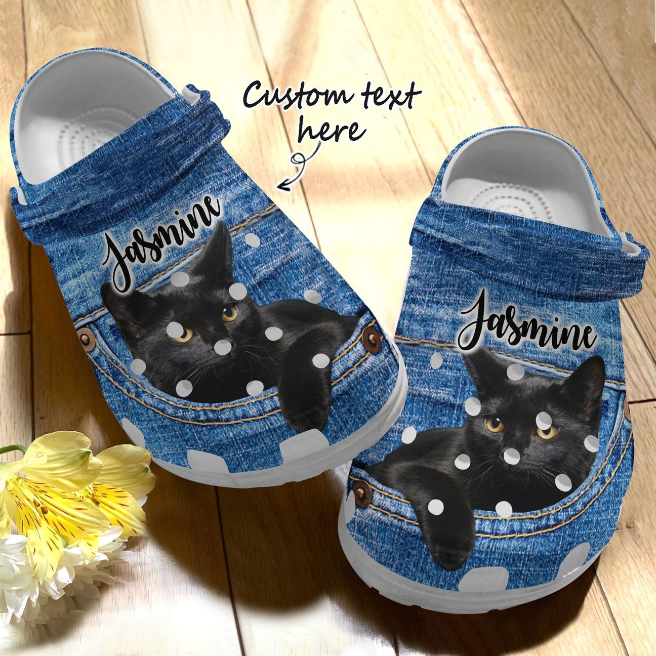 Black Cat Personalized Clog, Custom Name, Text Black Cat In Pocket, Fashion Style For Women, Men, Kid, Print 3D