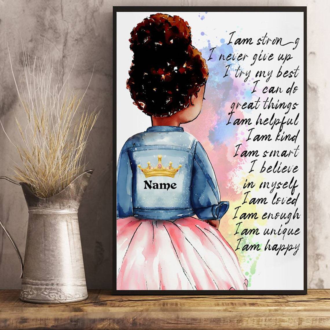 Afro Black Girl Canvas Africian Woman Wall Art American Teenage Girl Wall Decor African American Canvas Artwork Lovely Black Girls Personalized Canvas