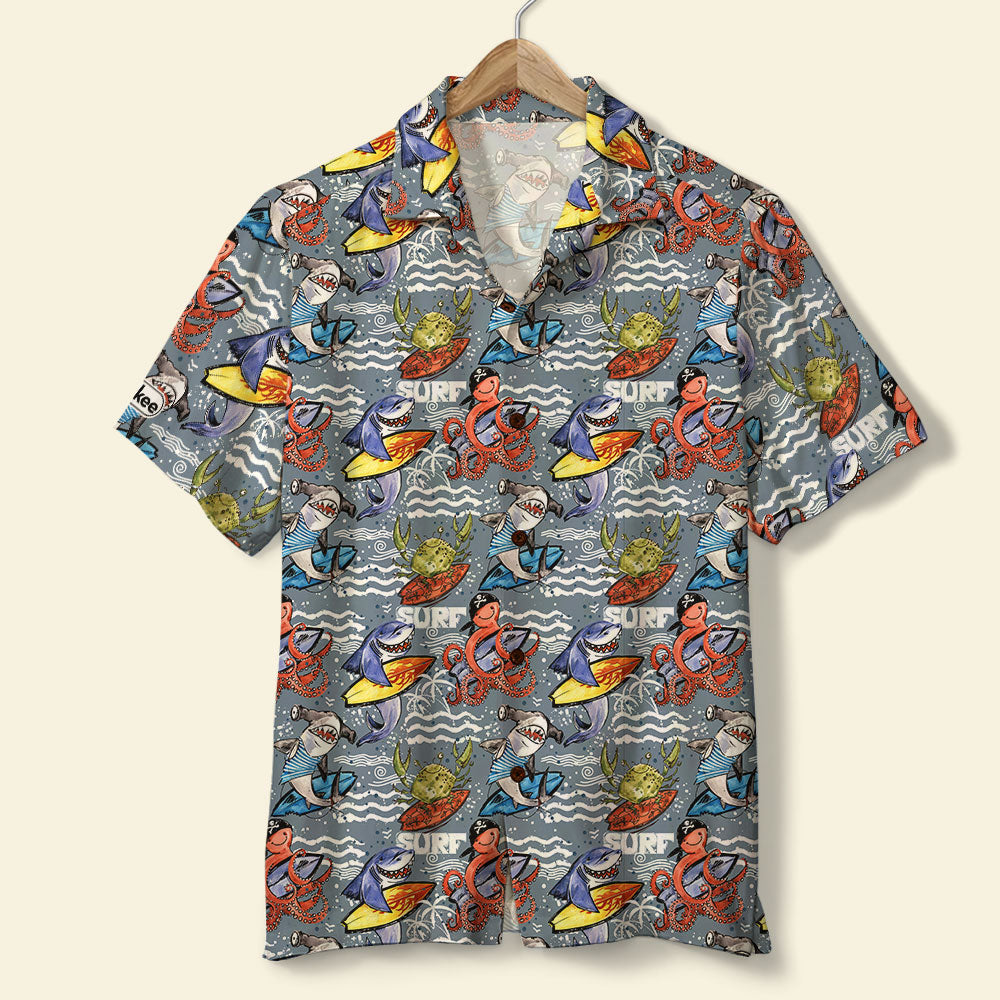 Surfing Hawaiian Shirt – Marine Animals Surfing Pattern