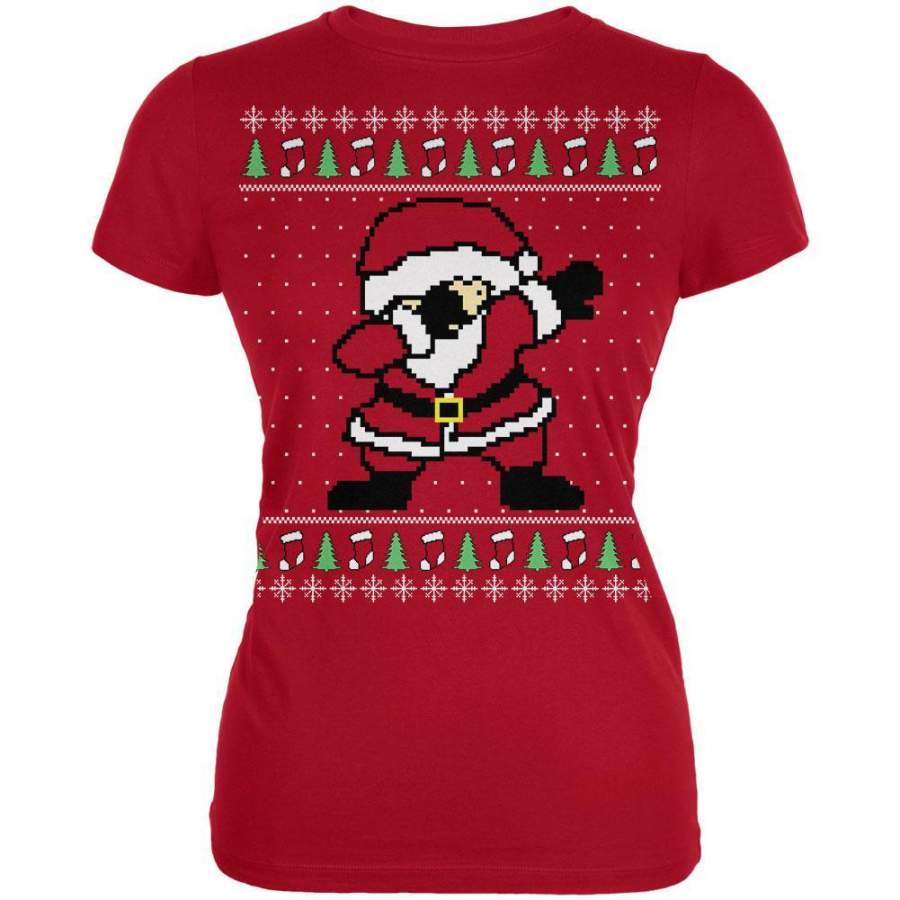 Ugly Christmas Sweater Dabbing Santa Claus Juniors Soft T Shirt