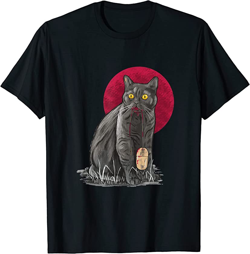 Cat Catch Mouse Funny Cat Lover Kitten Lover Scary Halloween T-Shirt