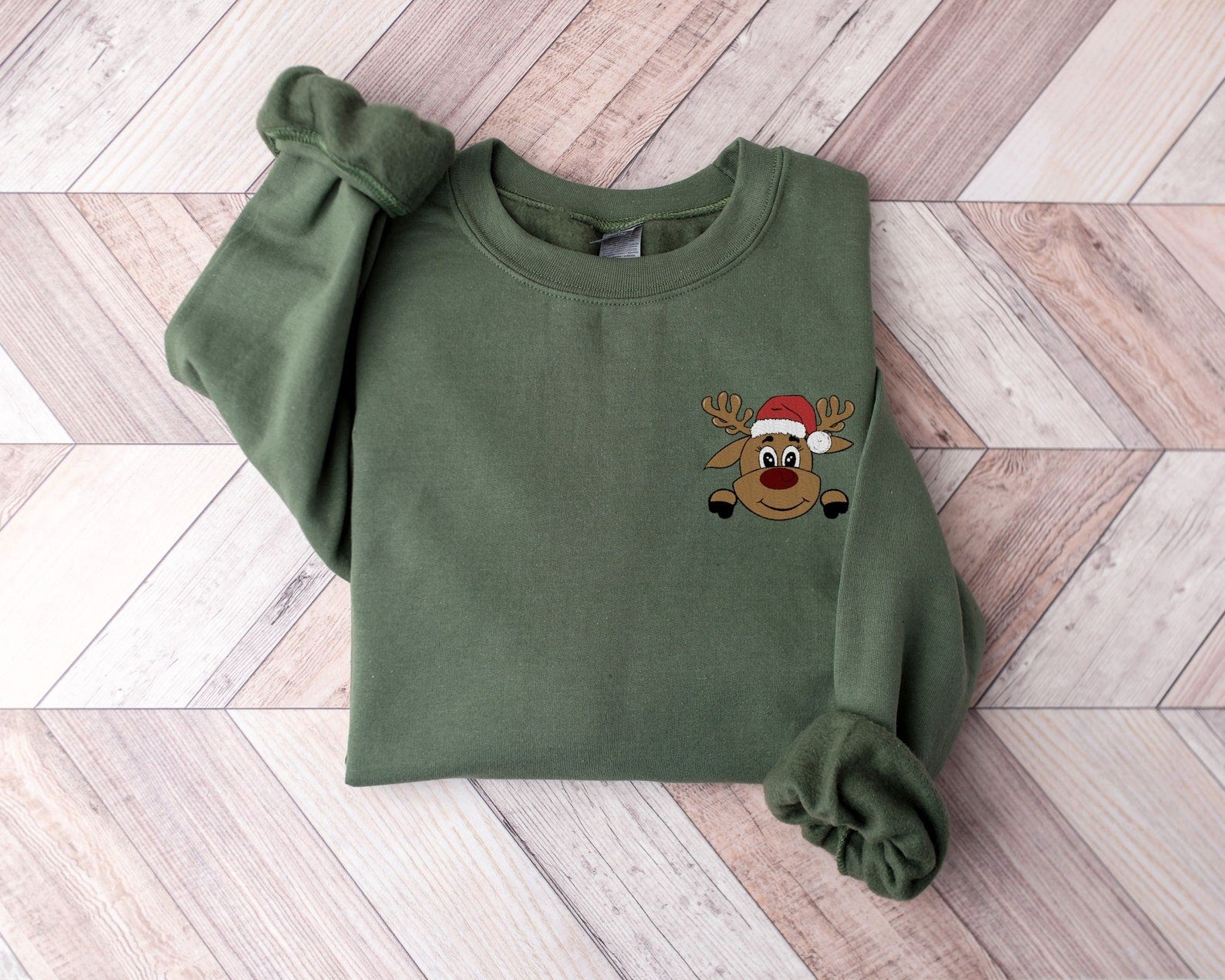 Reindeer Christmas  Embroidered Sweatshirt 2D Crewneck Sweatshirt All Over Print Sweatshirt For Women Sweatshirt For Men Sws5189