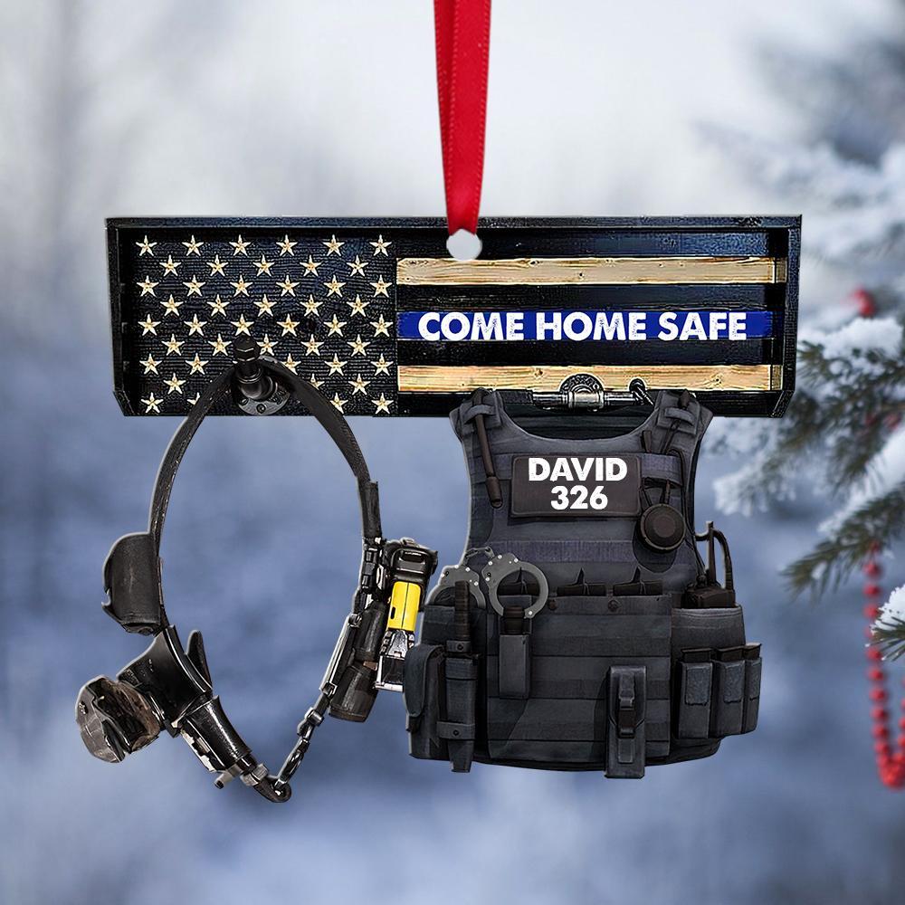 Police Uniform Come Home Safe – Personalized Flat Ornament – Christmas Gift For Police