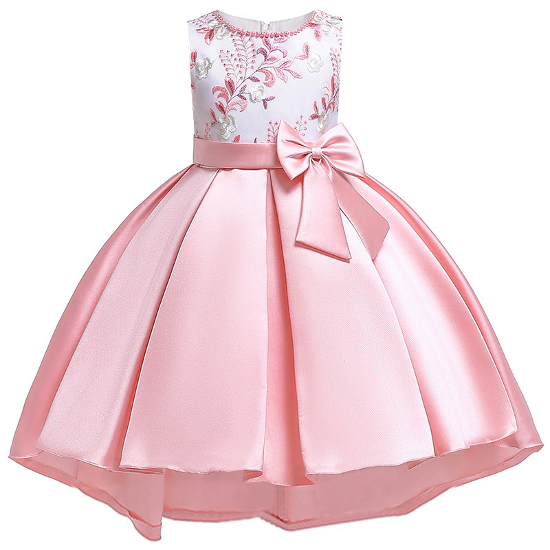 2022 Summer Princess Dress For Girls Birthday Wedding Gown Kids Girl Party Dress Bow Embroidered Trailing Bridesmaid Dresses alx