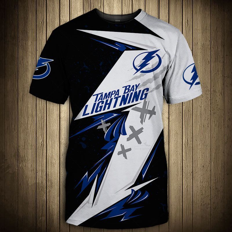 Tampa Bay Lightning T-Shirt 3D Thunder Design Short Sleeve