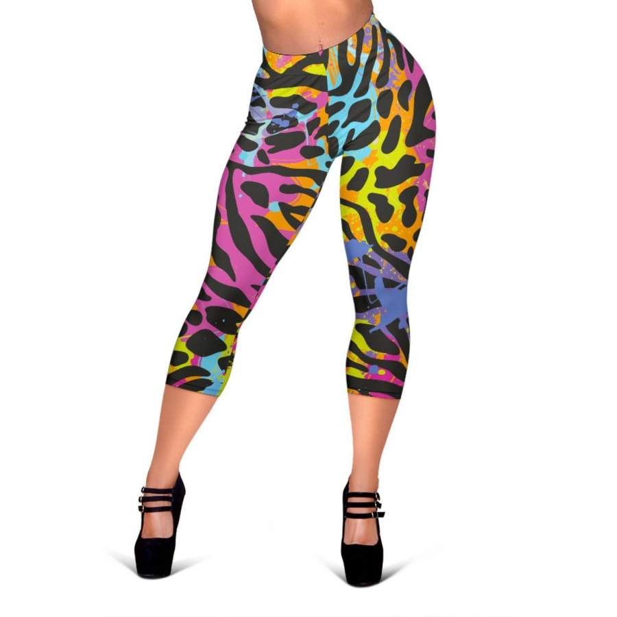 Colorful Zebra Leopard Pattern Print Women’s Capri Leggings