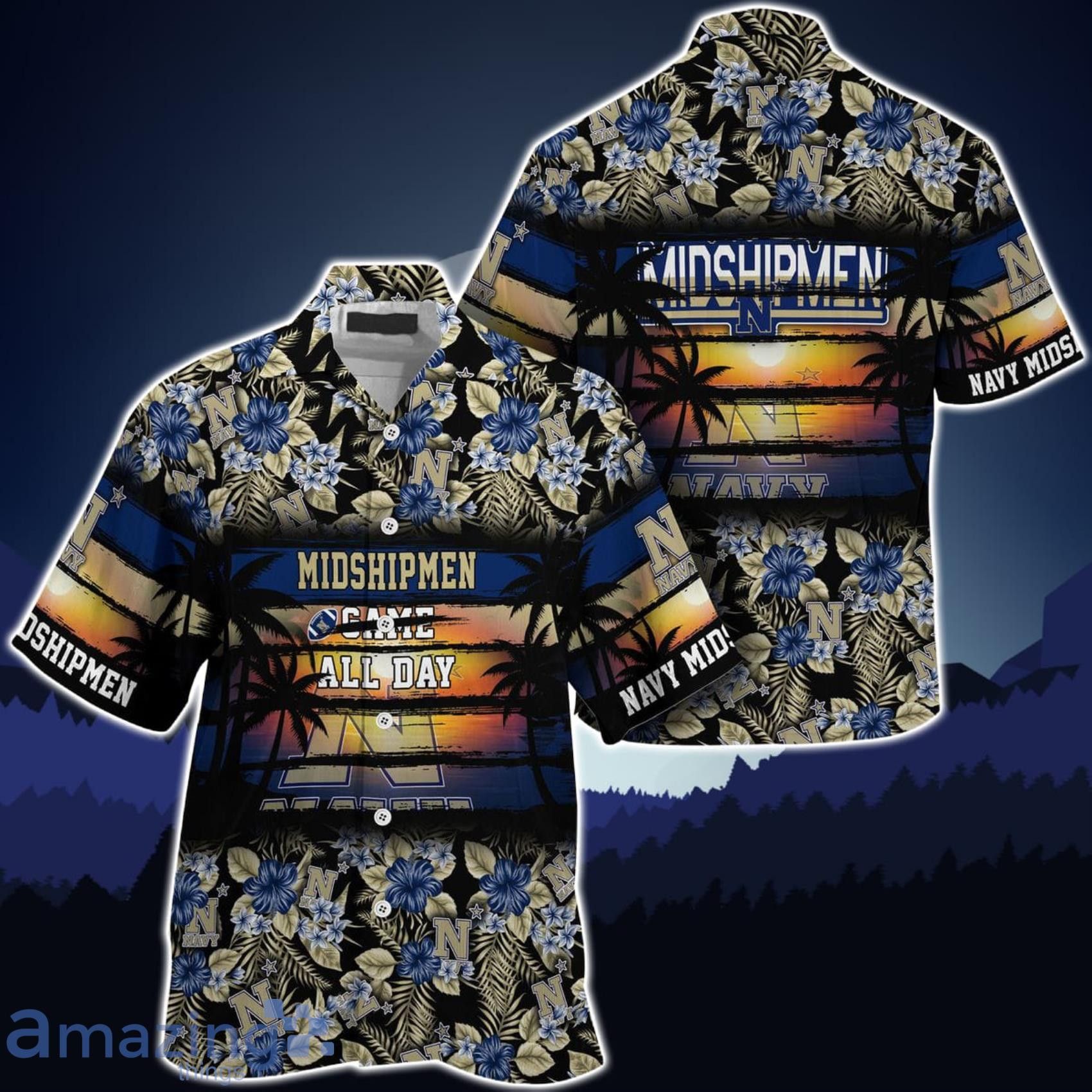 NCCA Navy Midshipmen Came All Day Flower Hawaiian Shirt