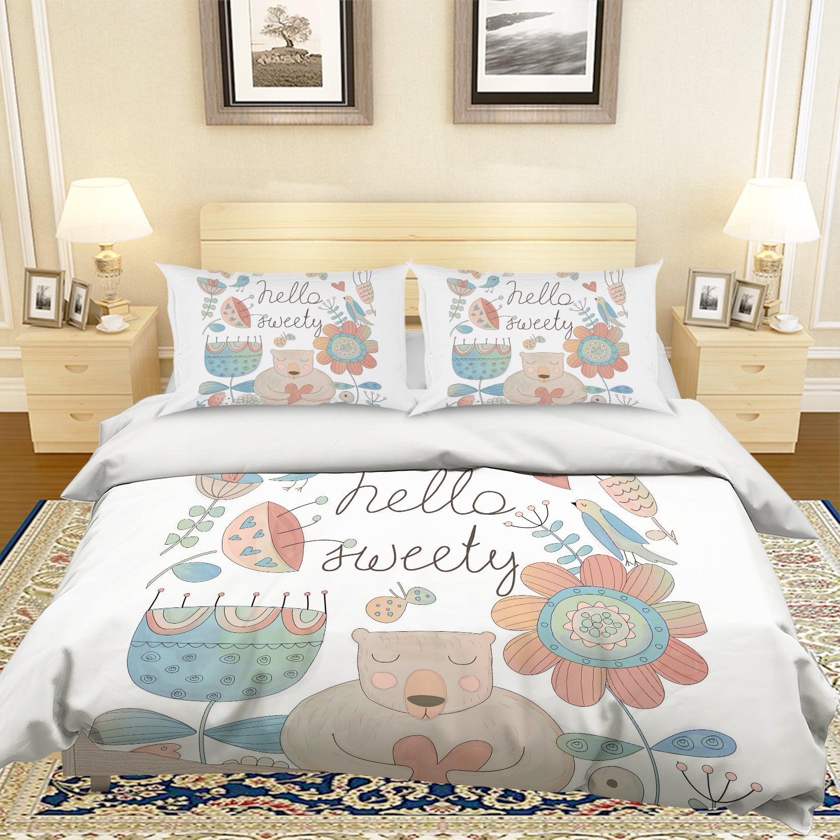 3D Cartoon Rabbit Flower Quilt Cover Set Bedding Set Pillowcases 38