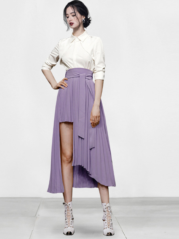 SMTHMA 2022 New Fashion Autumn Two-Piece SetsWomen’s White Long Sleeves Shirt High Waist Irregular Pleated Skirt Suit alx