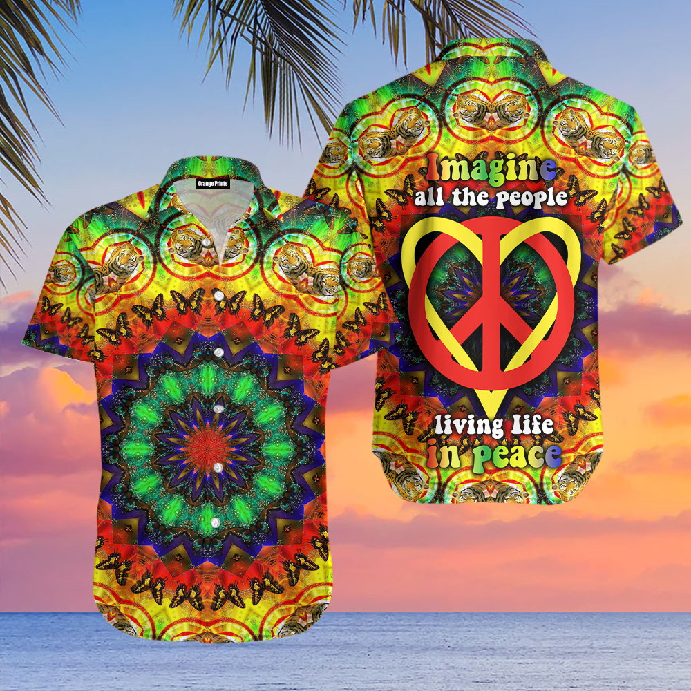 Hippie Heart Imagine All The People Living Life In Peace Hawaii Shirt For Men Women Ha99983