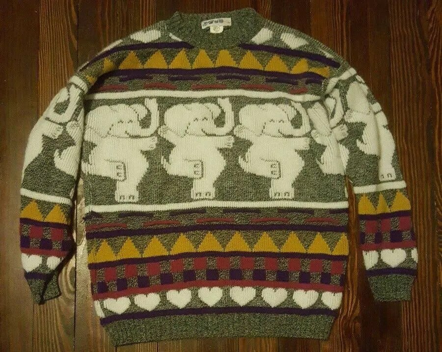 80S Retro Dancing Elephants & Hearts Ugly Sweater