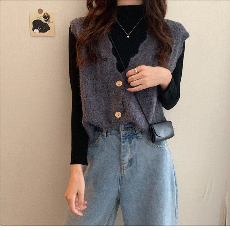 Sweater Vest Women Sleeveless Single Breasted Cropped Elasticity Basic Teenagers Popular Mujer 2020 Fashion All-match Adult Fall alx